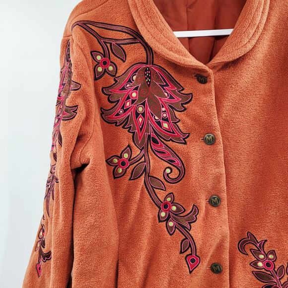 Vintage Bob Mackie Wearable Art Orange Embroidered Fleece Jacket Women's Size L - Picture 4 of 11